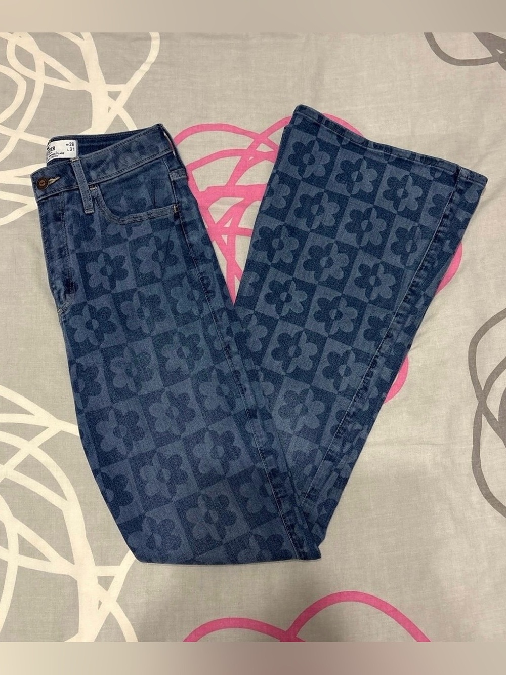 Hollister High-Rise Two-Tone Floral Vintage Flare Jeans
